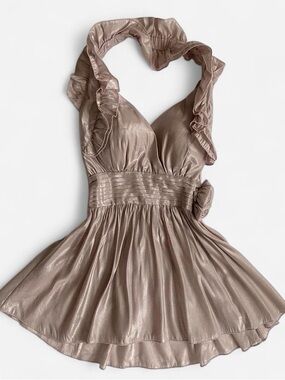 Vintage Y2K taupe satin floral halter top
